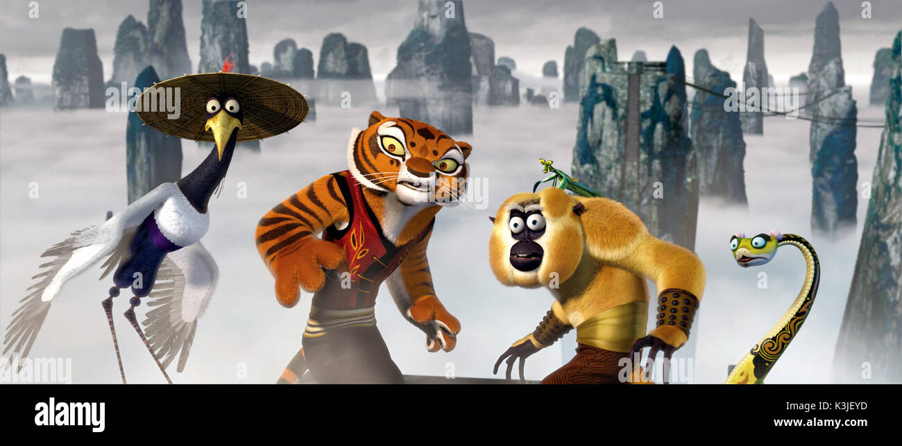 KUNG FU PANDA DAVID CROSS voices Crane, ANGELINA JOLIE voices Tigress, JACKIE CHAN voices Monkey, SETH ROGEN voices Mantis, LUCY LIU voices Viper KUNG FU PANDA     Date: 2008 Stock Photo