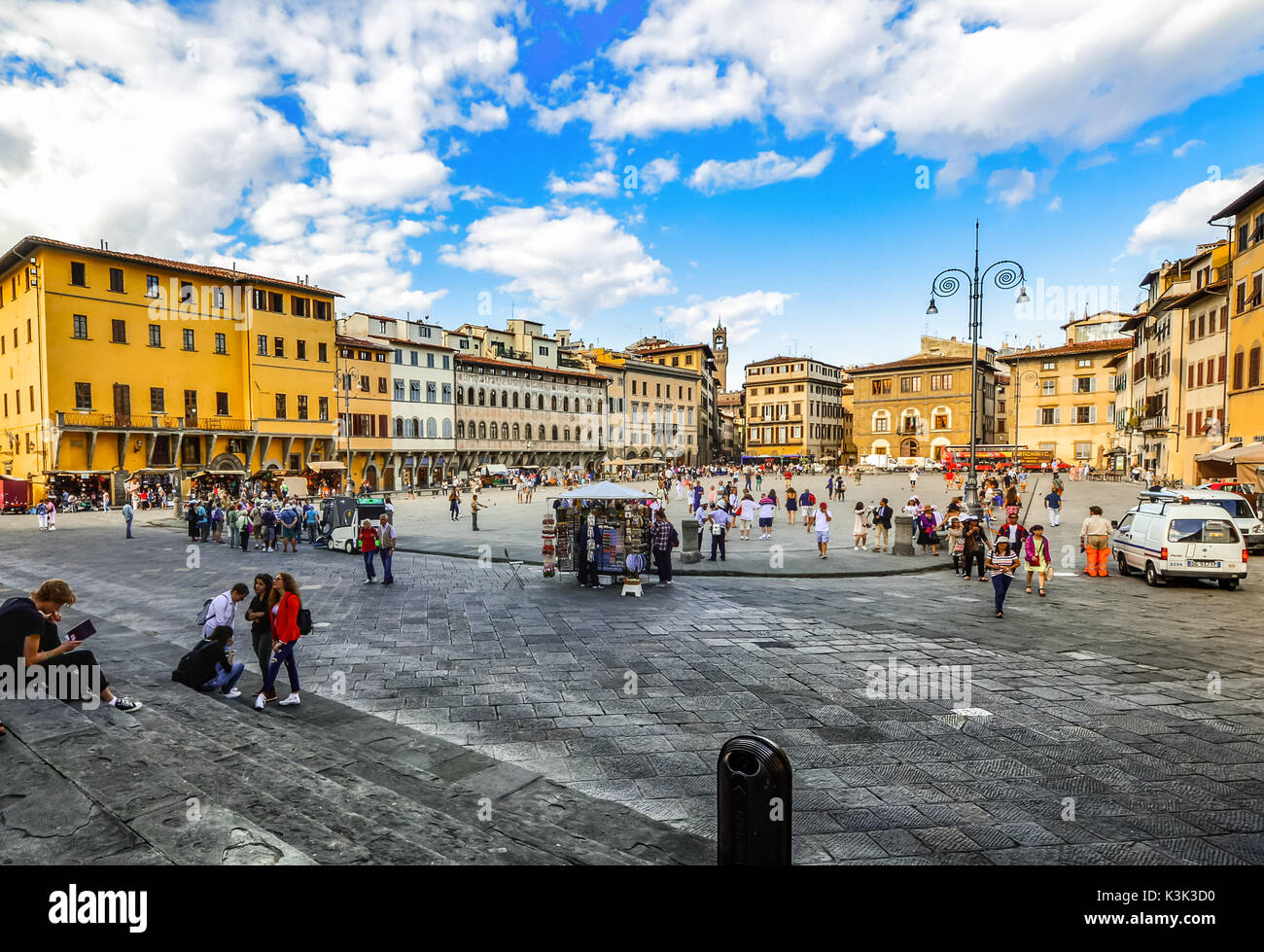 The piazza Santa Croce in Florence Italy taken from the steps of the Santa Croce Basilica Stock Photo