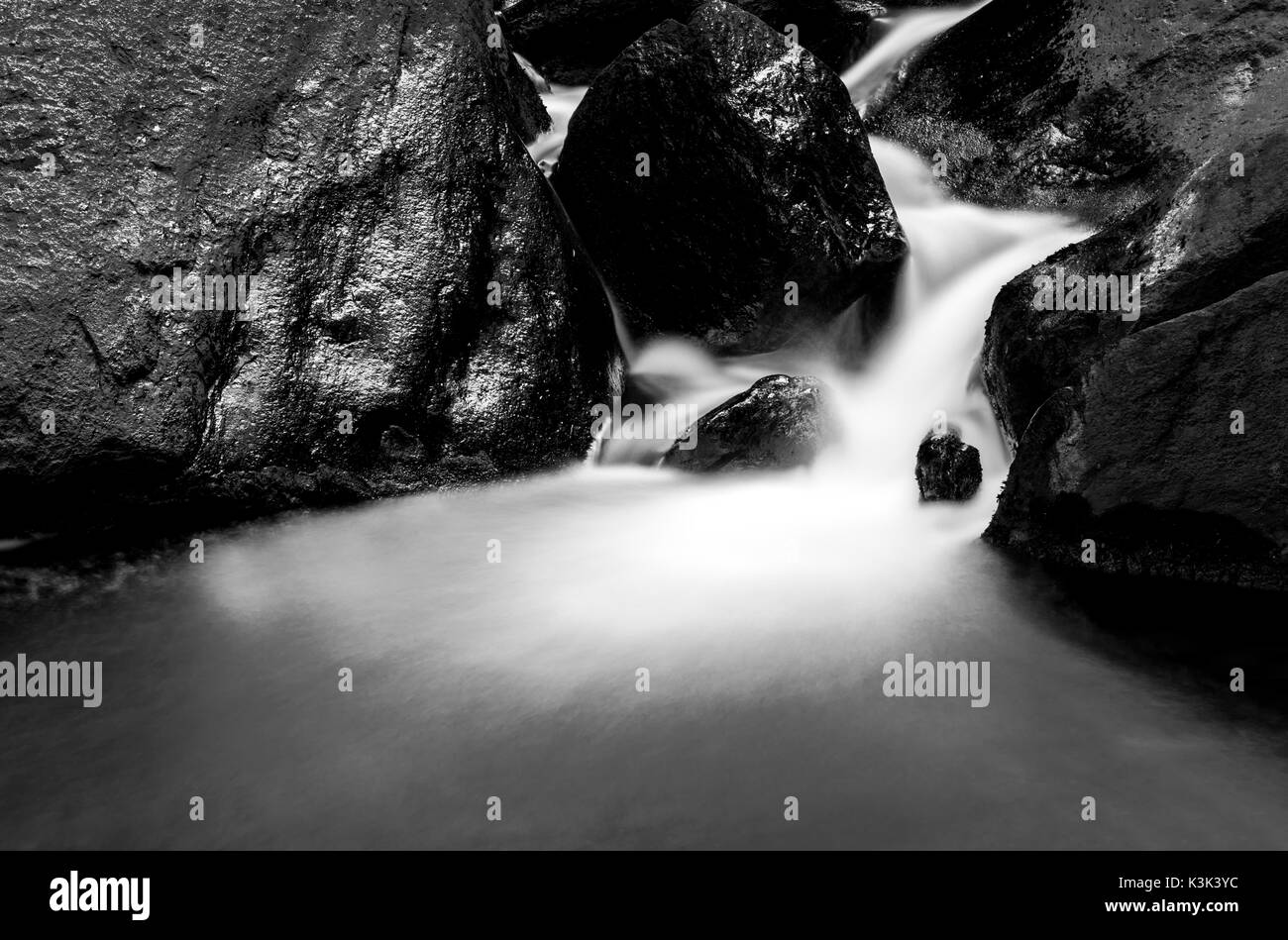 Black and white hidden waterfall Stock Photo