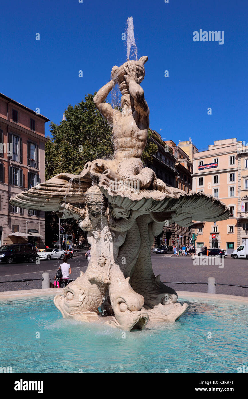 Italy Rome Piazza Barberini Fontana del Tritone Stock Photo