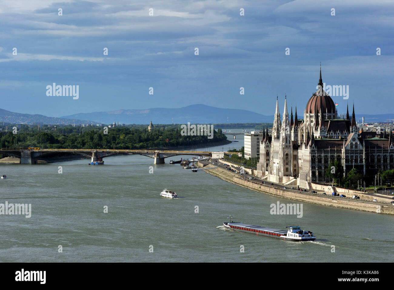Hungary, Budapest, Pest, panorama of the Danube river and the parliament, listed as World Heritage by UNESCO Stock Photo