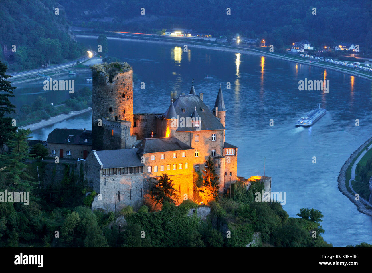 Germany, Rhineland-Palatinate, Sankt-Goarshausen, (Burg) castle of Katz, the romantic Rhine listed as World Heritage by UNESCO Stock Photo