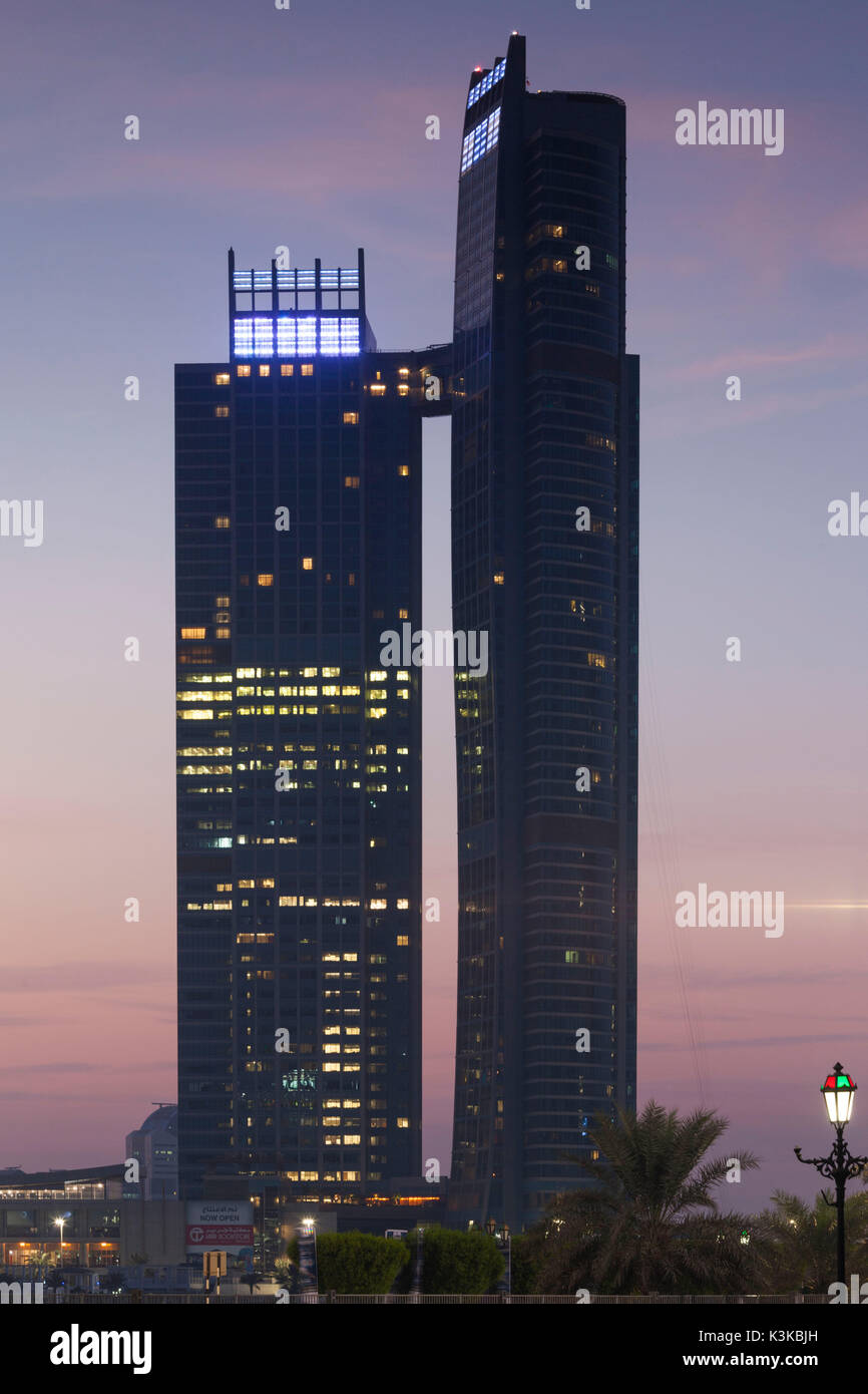UAE, Abu Dhabi, Nations Tower, dawn Stock Photo Alamy