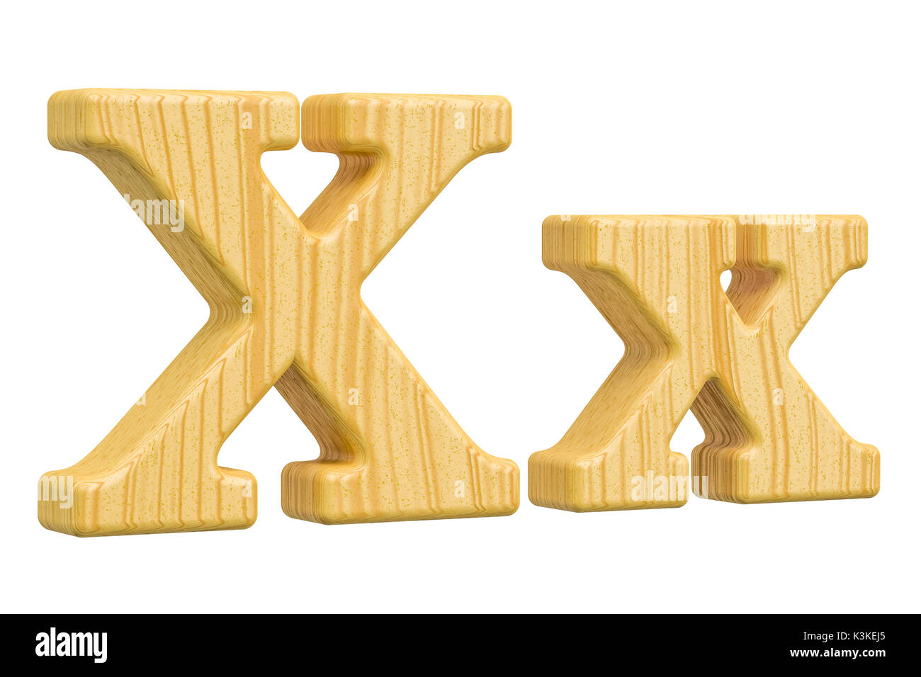 English wooden letter X, 3D rendering isolated on white background
