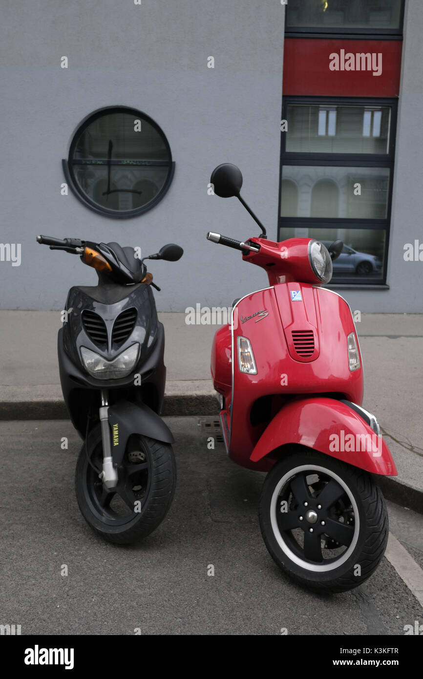 Europe, Austria, Vienna, capital, black and red motor scooter Stock