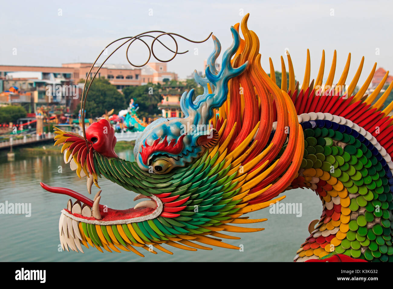 Detail of the Dragon at Dragon And Tiger Pagodas of Lotus Pond, Kaohsiung, Taiwan Stock Photo