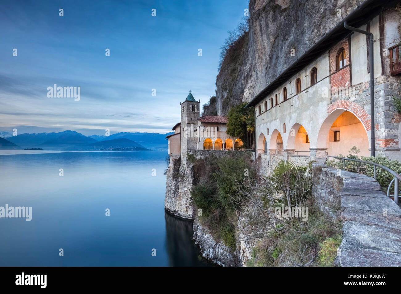 The old monastery of Santa Caterina del Sasso Ballaro, overlooking Lake Maggiore, Leggiuno, Varese Province, Lombardy, Italy. Stock Photo