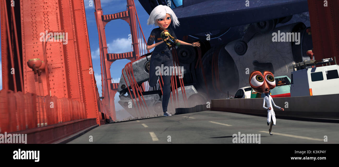 MONSTERS VS ALIENS REESE WITHERSPOON voices Ginormica, HUGH LAURIE as Dr. Cockroach, Ph.D. Date