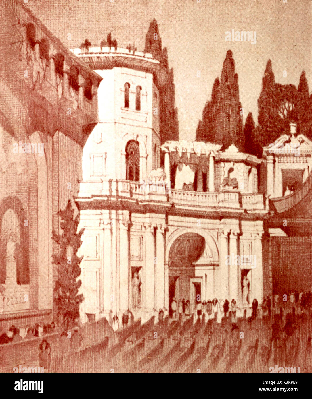 ARTISTS IMPRESSION OF THE BRIXTON ASTORIA IN 1929 THE ORGAN TOWER AND PROSCENIUM PERGOLA Stock Photo