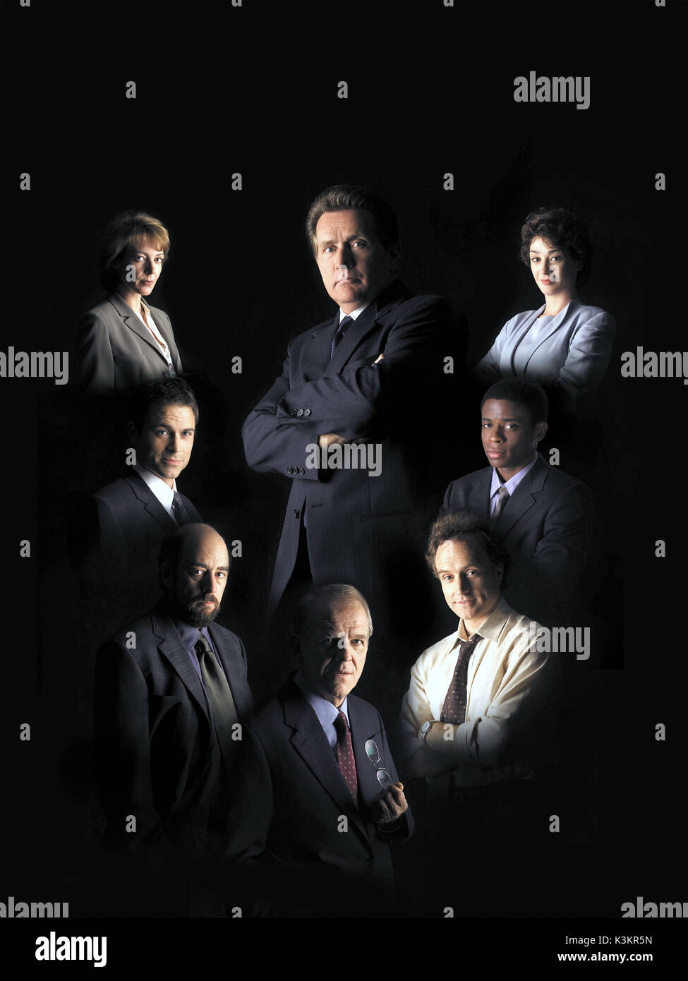 THE WEST WING  [US TV SERIES 1999 - 2006]   [Clockwise] MARTIN SHEEN as President Josiah 'Jed' Bartlet, MOIRA KELLY as Mandy Hampton, DULE HILL as Charlie Young, BRADLEY WHITFORD as Josh Lyman, JOHN SPENCER as Leo McGarry,  RICHARD SCHIFF as Toby Ziegler,  ROB LOWE as Sam Seaborn, ALLISON JANNEY as Claudia Jean 'CJ' Cregg       Date: 2006 Stock Photo
