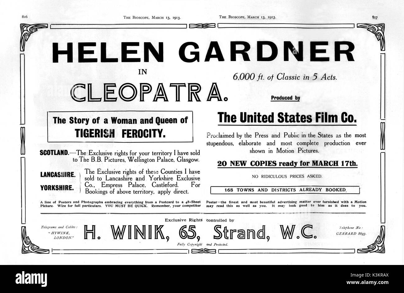 CLEOPATRA HELEN GARDNER as Cleopatra Trade advertisement from the ...