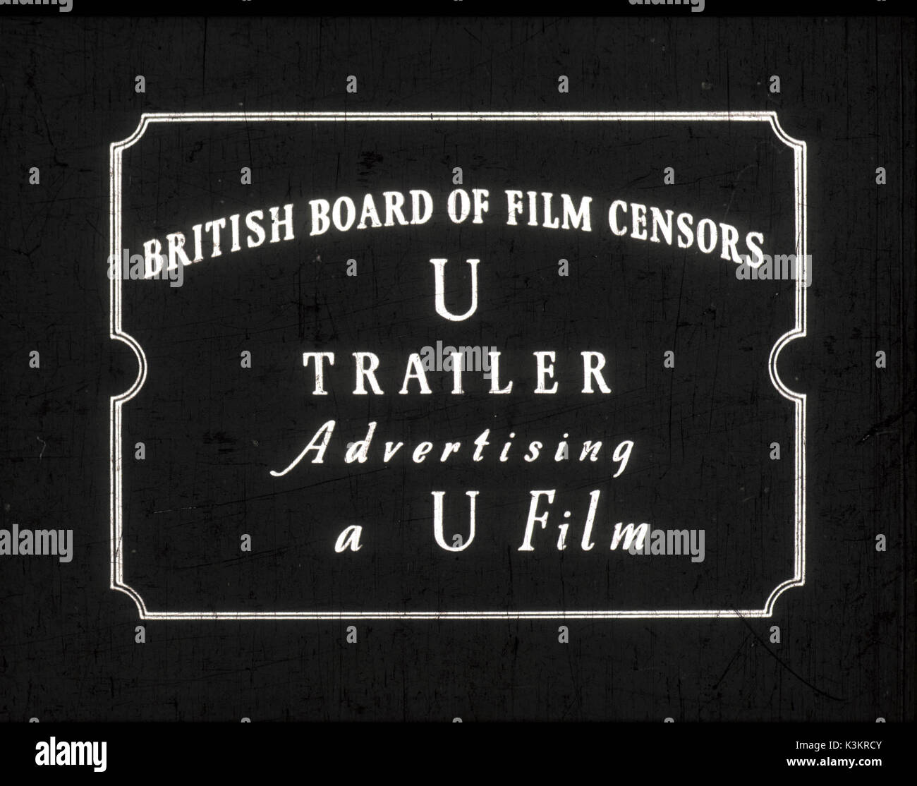 A pre-trailer censor tag, 1950s Stock Photo