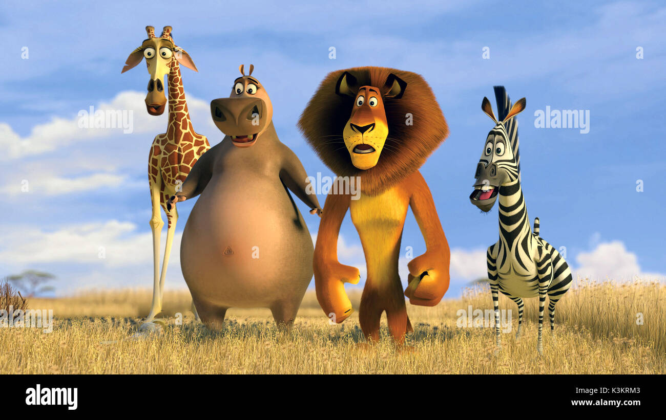 MADAGASCAR : ESCAPE 2 AFRICA DAVID SCHWIMMER voices Melman / Giraffe, JADA PINKETT SMITH voices Gloria / Hippo, BEN STILLER voices Alex / Lion, CHRIS ROCK voices Marty/ Zebra        Date: 2008 Stock Photo