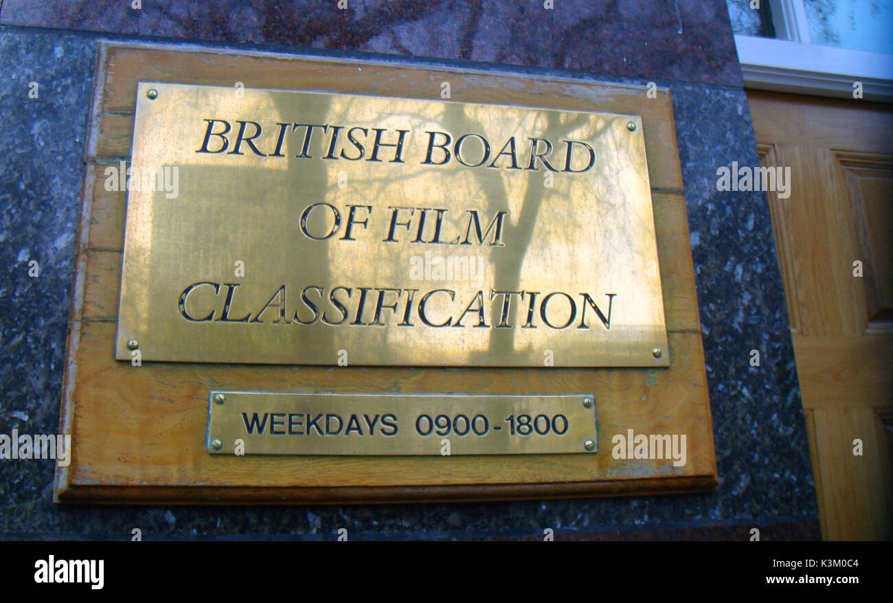 Plate outside the BRITISH BOARD OF FILM CLASSIFICATION, 3 Soho Square, London W1D 3PY Photo date March 2010 Stock Photo
