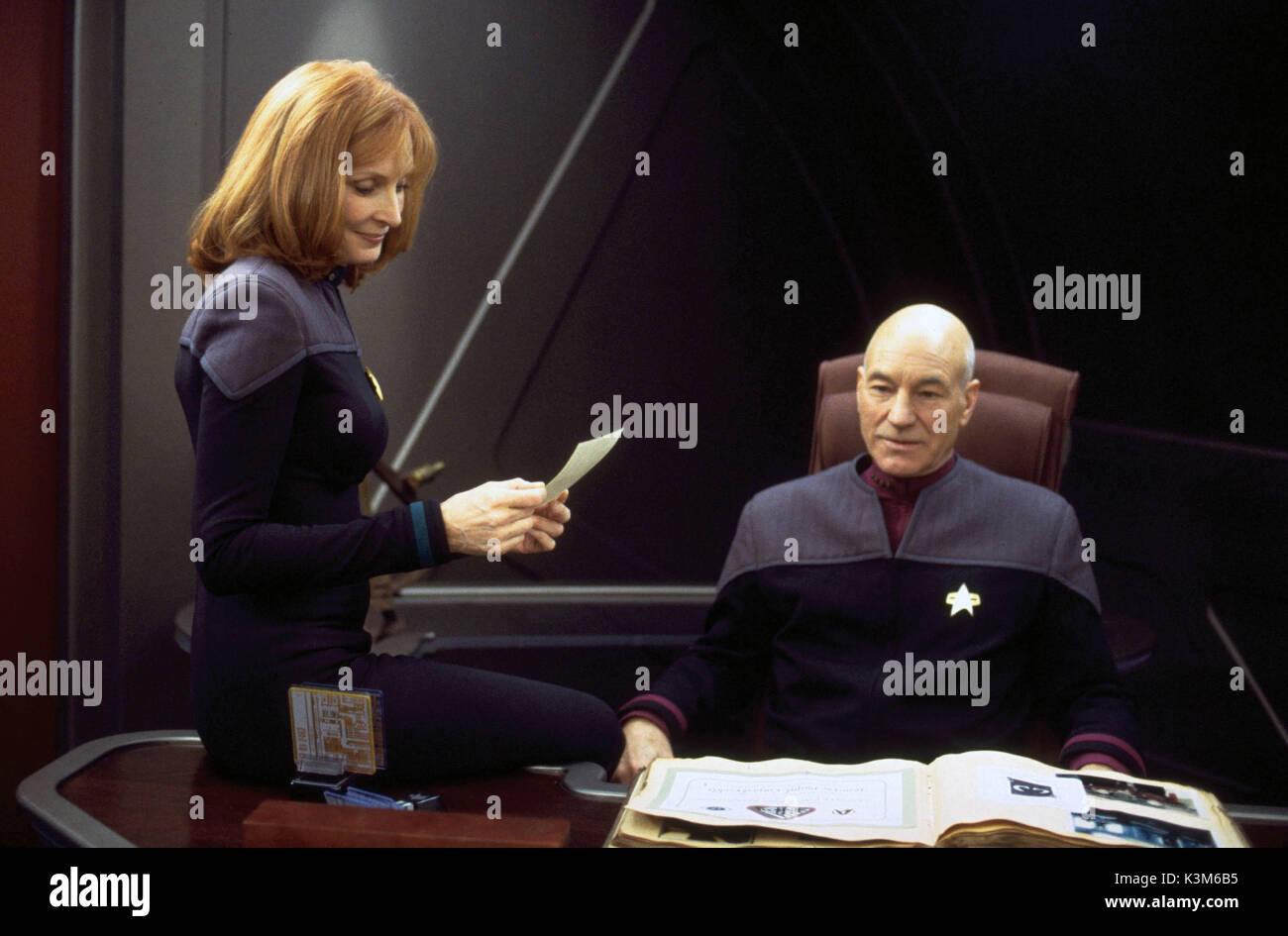 STAR TREK: NEMESIS GATES MCFADDEN as Dr. Beverly Crusher, PATRICK STEWART  as Captain Jean-Luc Picard STAR TREK: NEMESIS Date: 2002 Stock Photo - Alamy