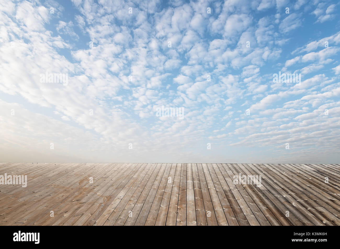 Sky background with white wood floor Stock Photo