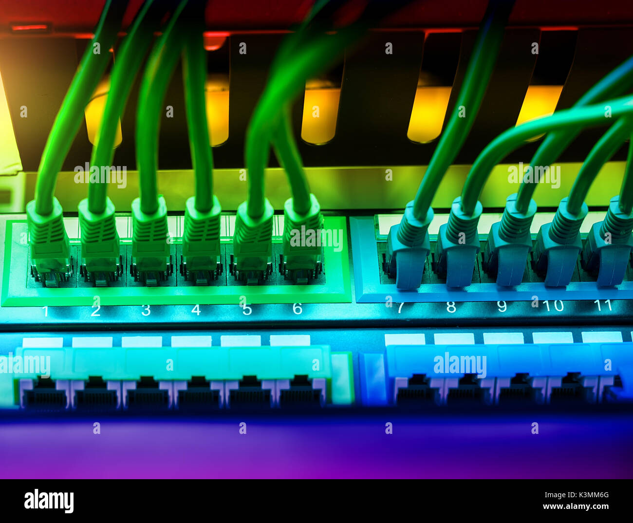 Network switch and ethernet cables,Data Center Concept. Stock Photo