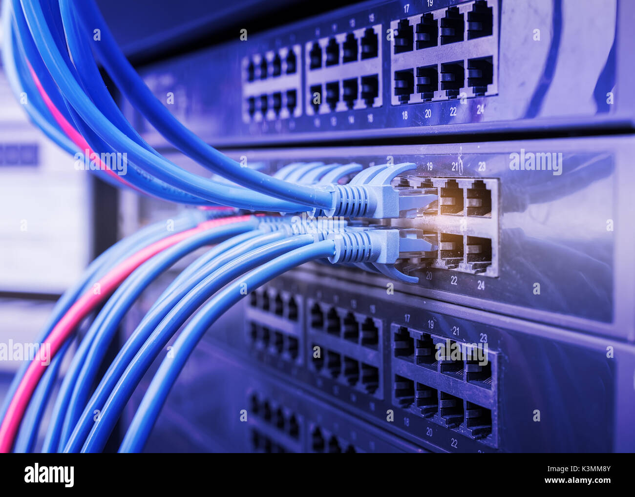 Network cables in switch and firewall in cloud computing data center
