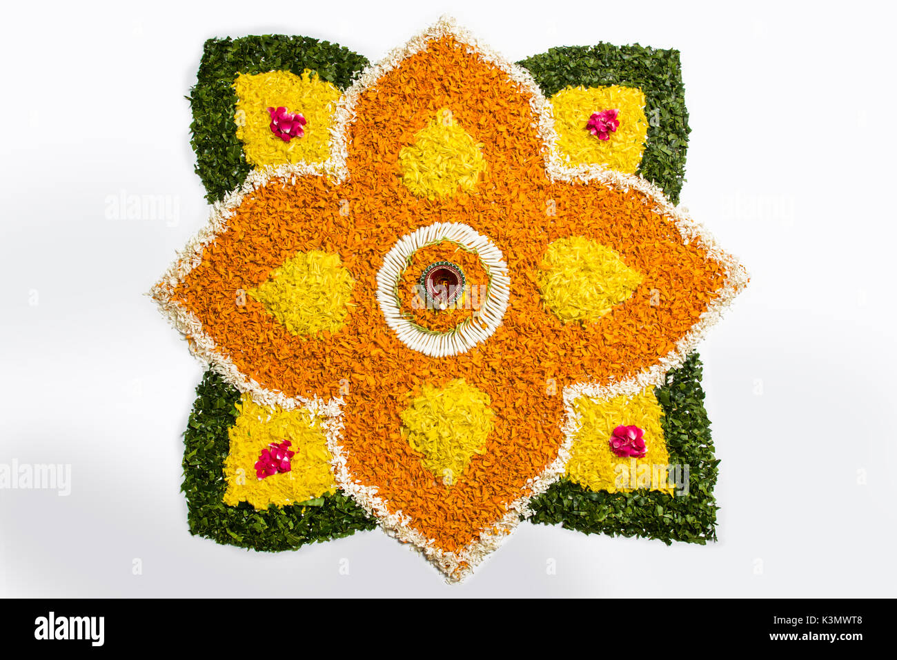 flower rangoli for Diwali or pongal or onam made using marigold or ...