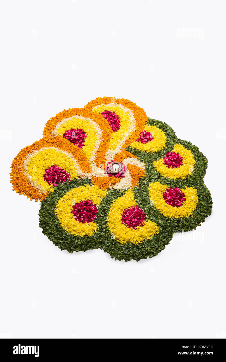 flower rangoli for Diwali or pongal or onam made using marigold or ...