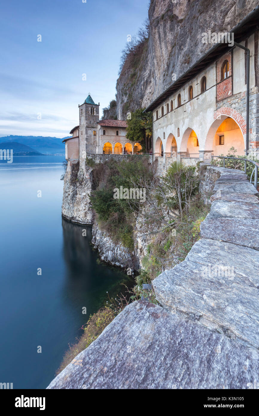The old monastery of Santa Caterina del Sasso Ballaro, overlooking Lake Maggiore, Leggiuno, Varese Province, Lombardy, Italy. Stock Photo