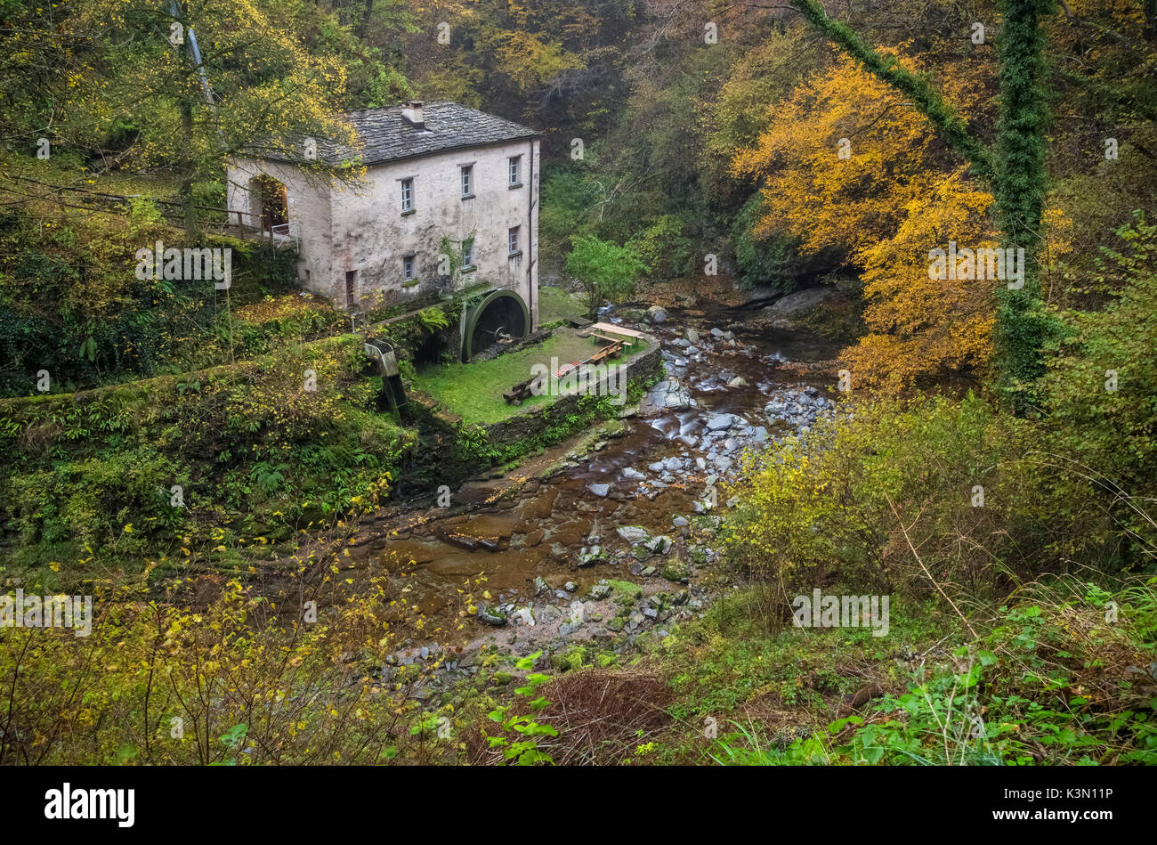 Autumn at Bruzella mill, Muggio Valley, Mendrisio District, Canton Ticino, Switzerland. Stock Photo