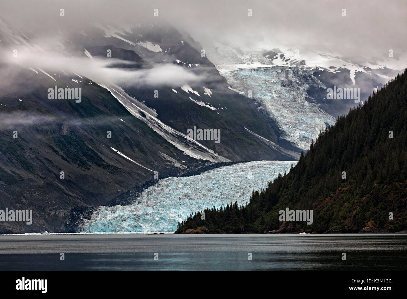 A tide water glacier in Prince William Sound, Alaska. Stock Photo