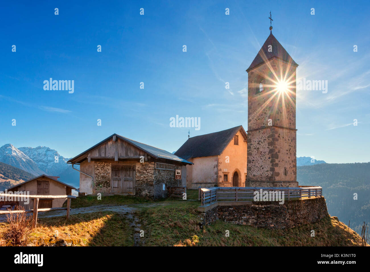 Europe, Italy, Veneto, Belluno. The small gothic church of Casamazzagno, Comelico Superiore. Dolomites Stock Photo
