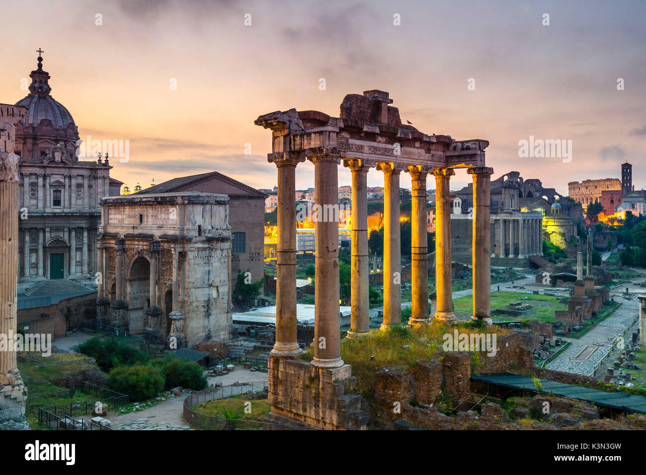 Rome, Lazio, Italy. Imperial fora at sunrise. Stock Photo