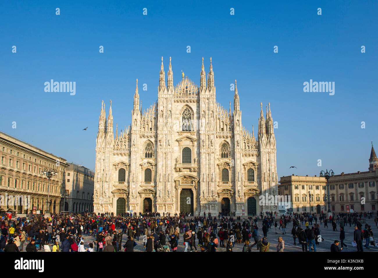 Duomo's cathedral lit by the afteroon light in Milan, Italy Stock Photo