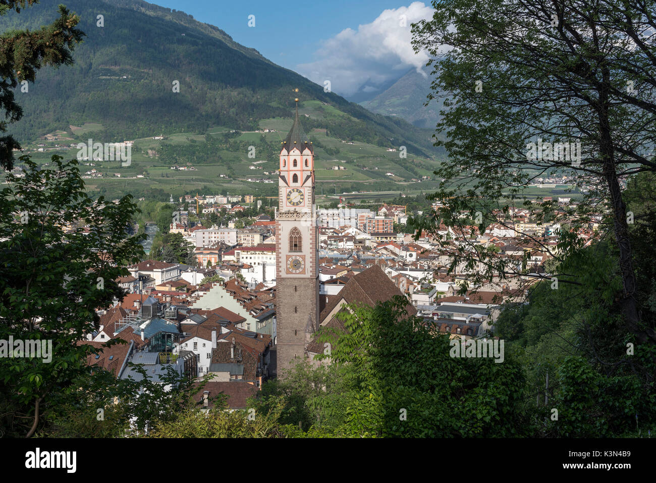 Merano/Meran, South Tyrol, Italy. The City of Meran view from promenade Tappeiner Stock Photo