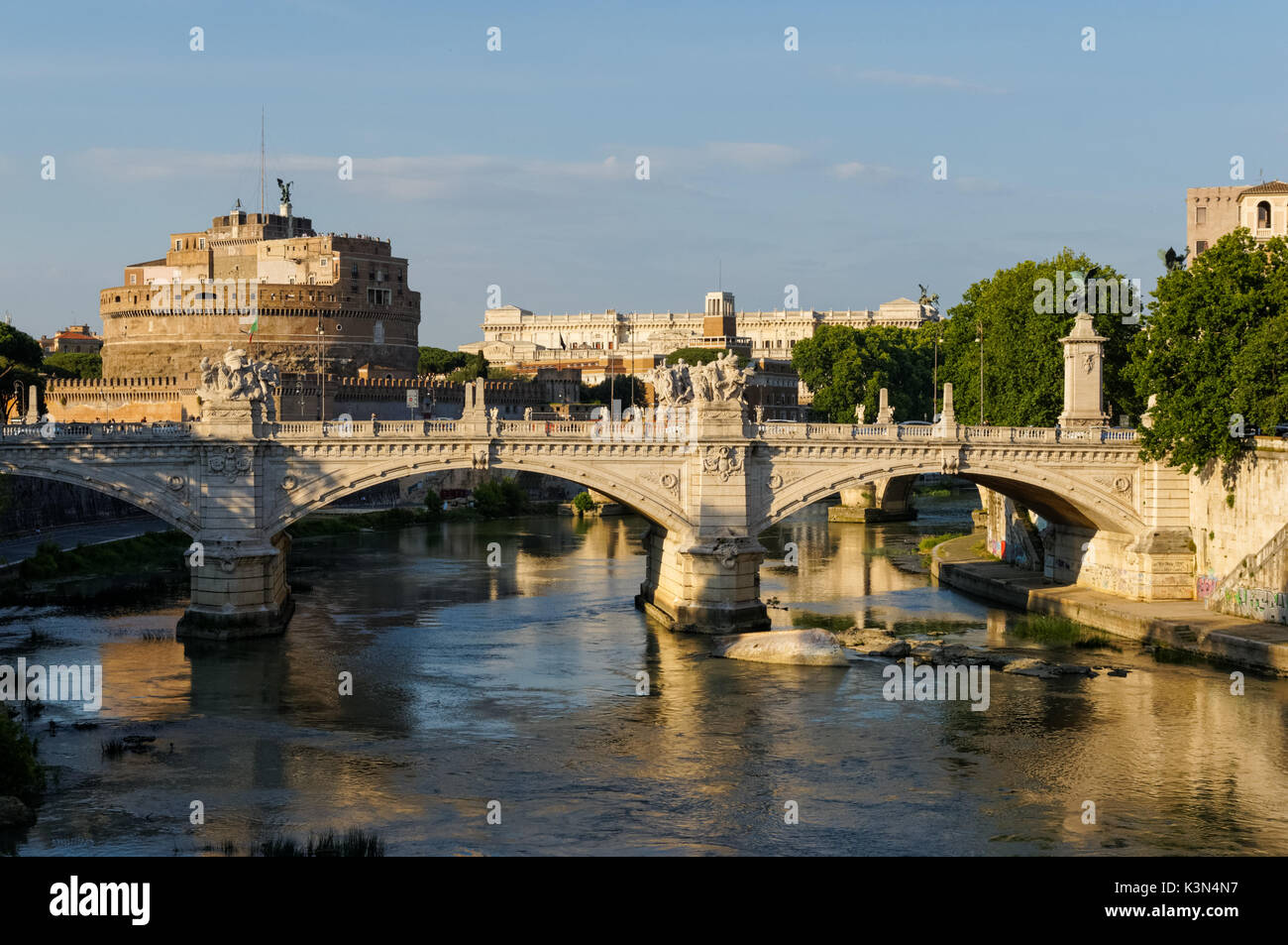 The Castel Sant'Angelo and the Sant'Angelo Bridge over the River Tiber in Rome, Italy Stock Photo