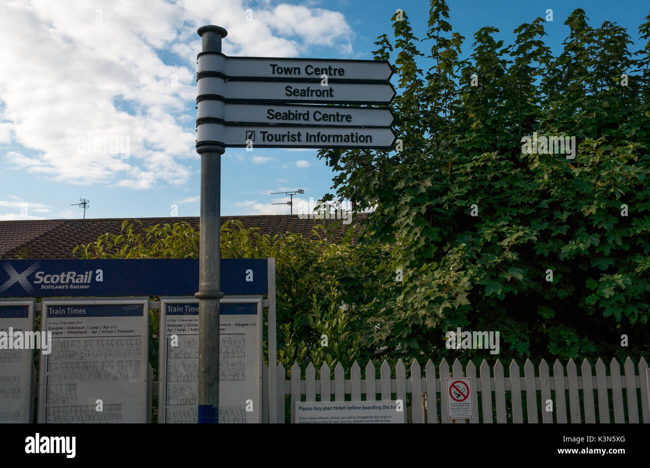 Sign post at North Berwick train station with directions to seafront