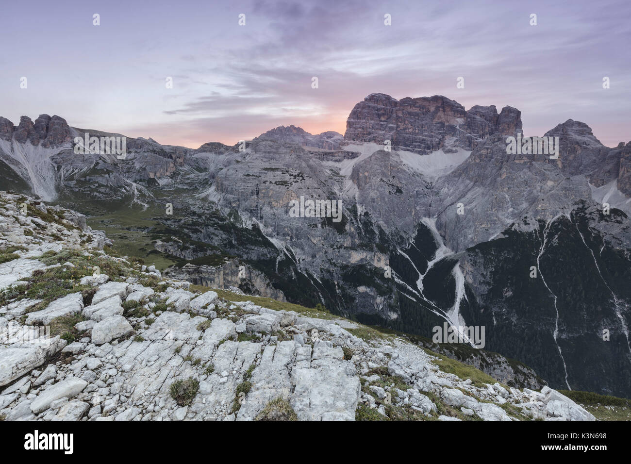 Europe, Italy, Veneto, Belluno. Croda dei Toni at sunset, Sexten Dolomites Stock Photo