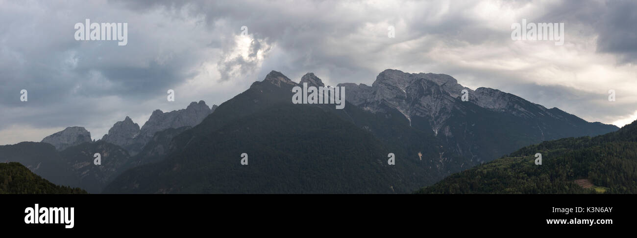 Italy, Veneto, Belluno, Dolomites. View of Monti del Sole and Piz de Mezodi as seen from Agordo Stock Photo