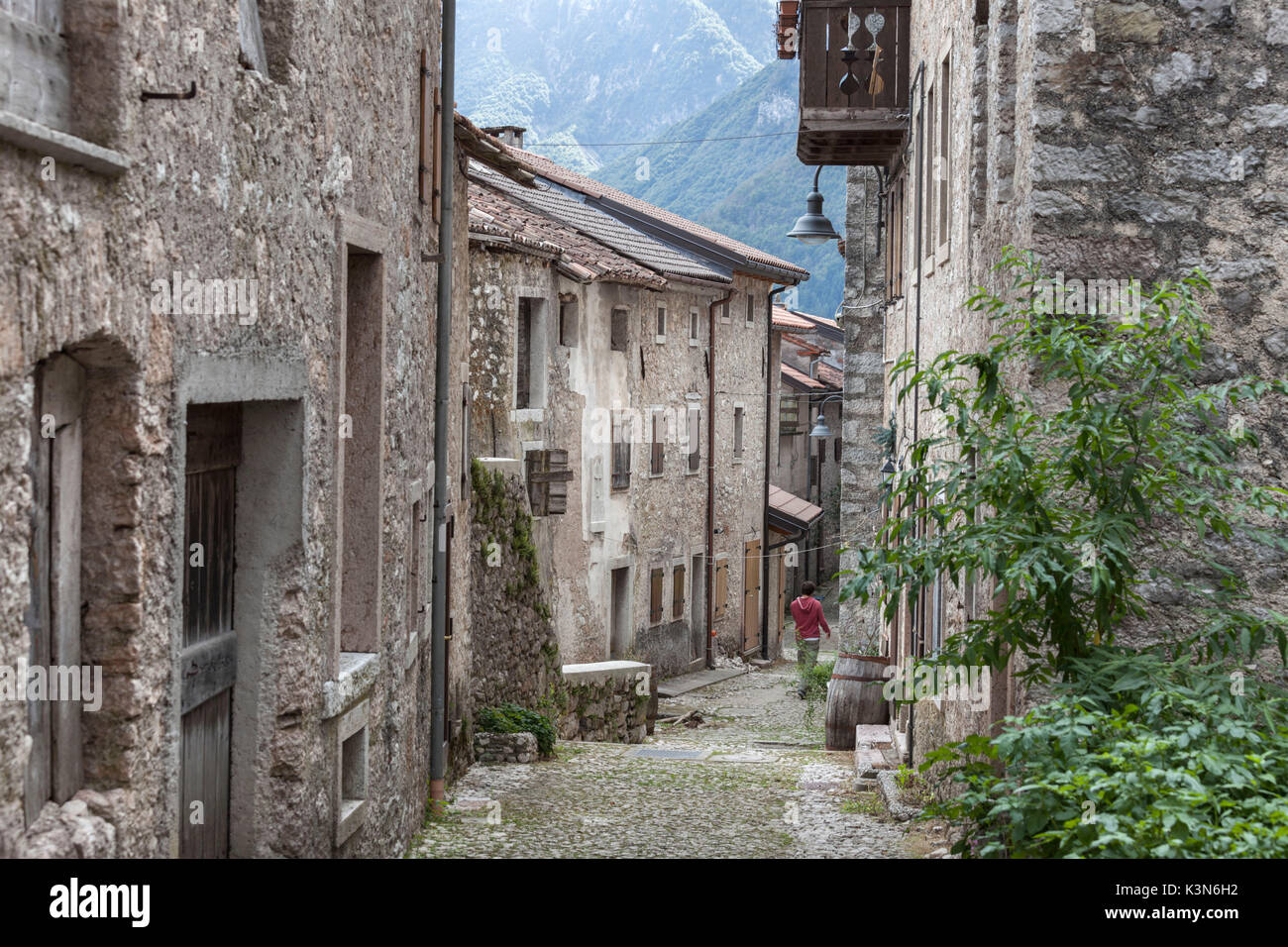 Europe, Italy, Friuli. Walking in the Erto old streets, Pordenone Stock Photo