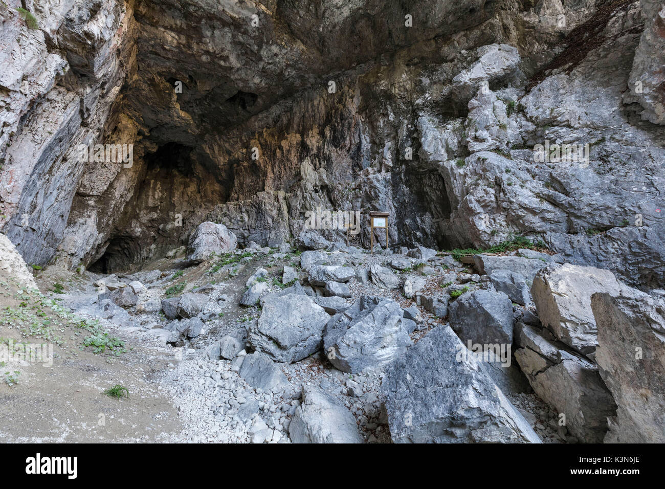 Europe, Italy, Friuli Venezia Giulia, Claut, province of Pordenone. The Landre Scur cave in the forest of Lesis Stock Photo