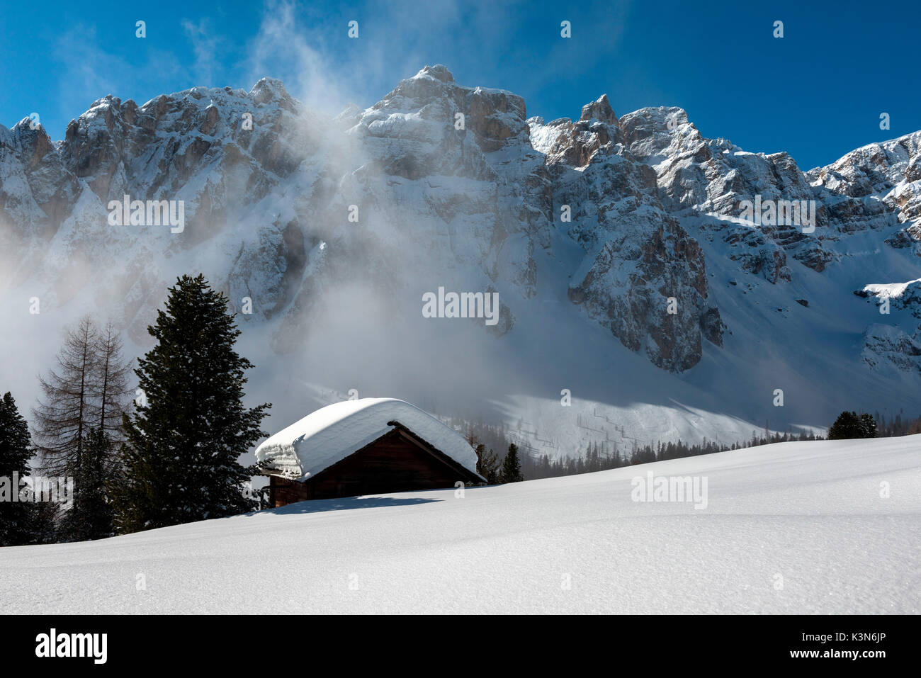 Medalges, Dolomites, South Tyrol, Italy. Winter Wonderland in the mountains of Medalges Stock Photo