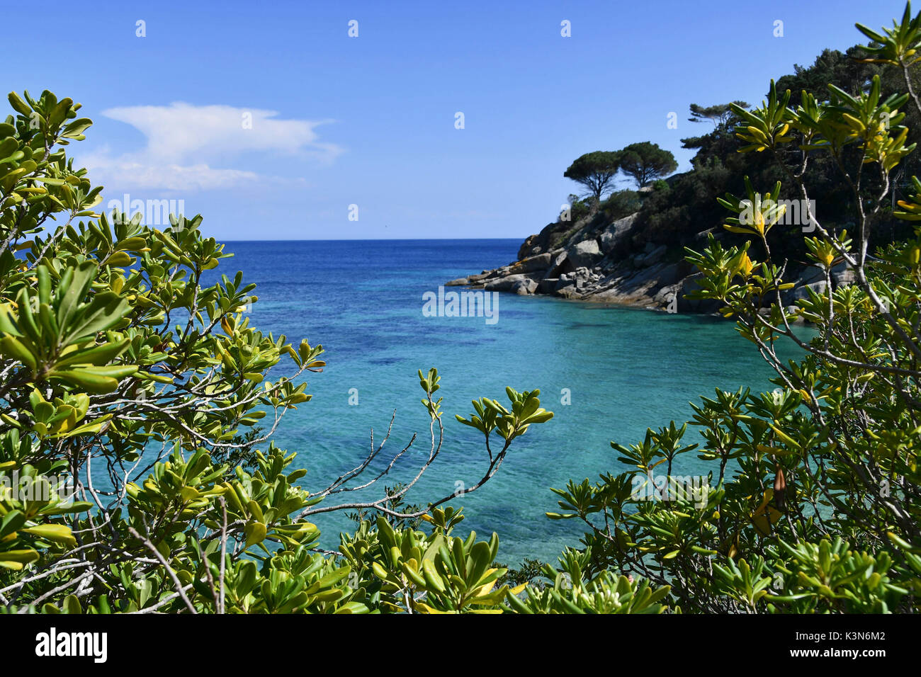 Sailboat in a Caribbean sea, cala delle Caldane,Giglio Island, Tuscany,Italy Stock Photo