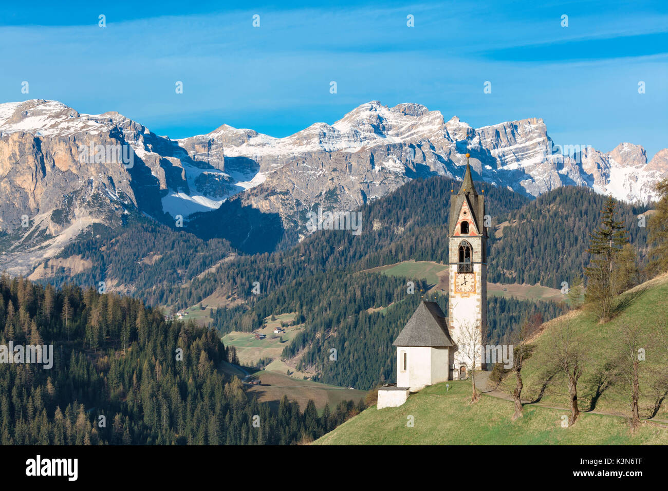 Europe, Italy, South Tyrol, St. Barbara chapel, Tolpei, La Valle, Val Badia, Dolomites Stock Photo
