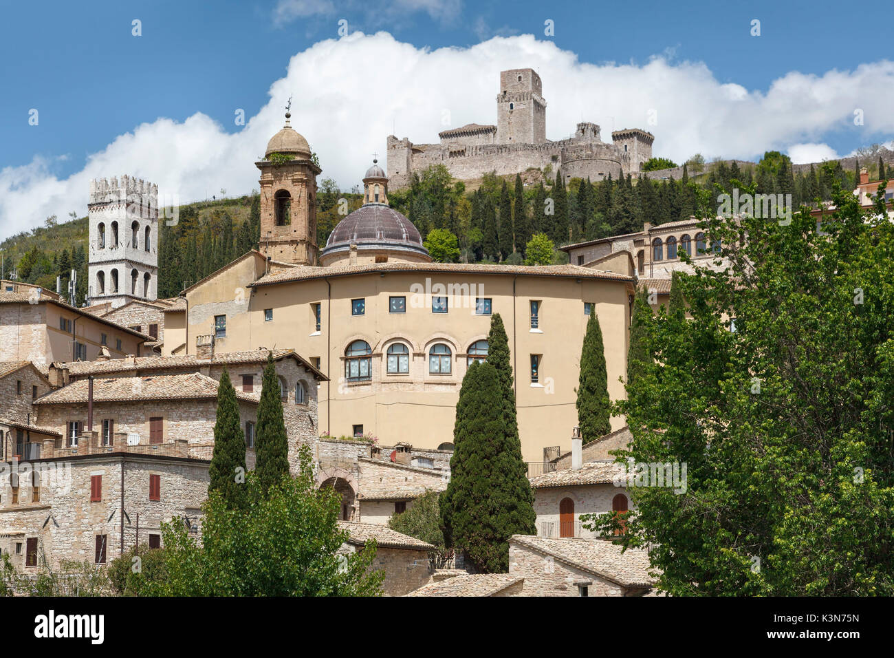 Europe, Italy, Umbria, Perugia. A view of Assisi with the Major Fortress Stock Photo