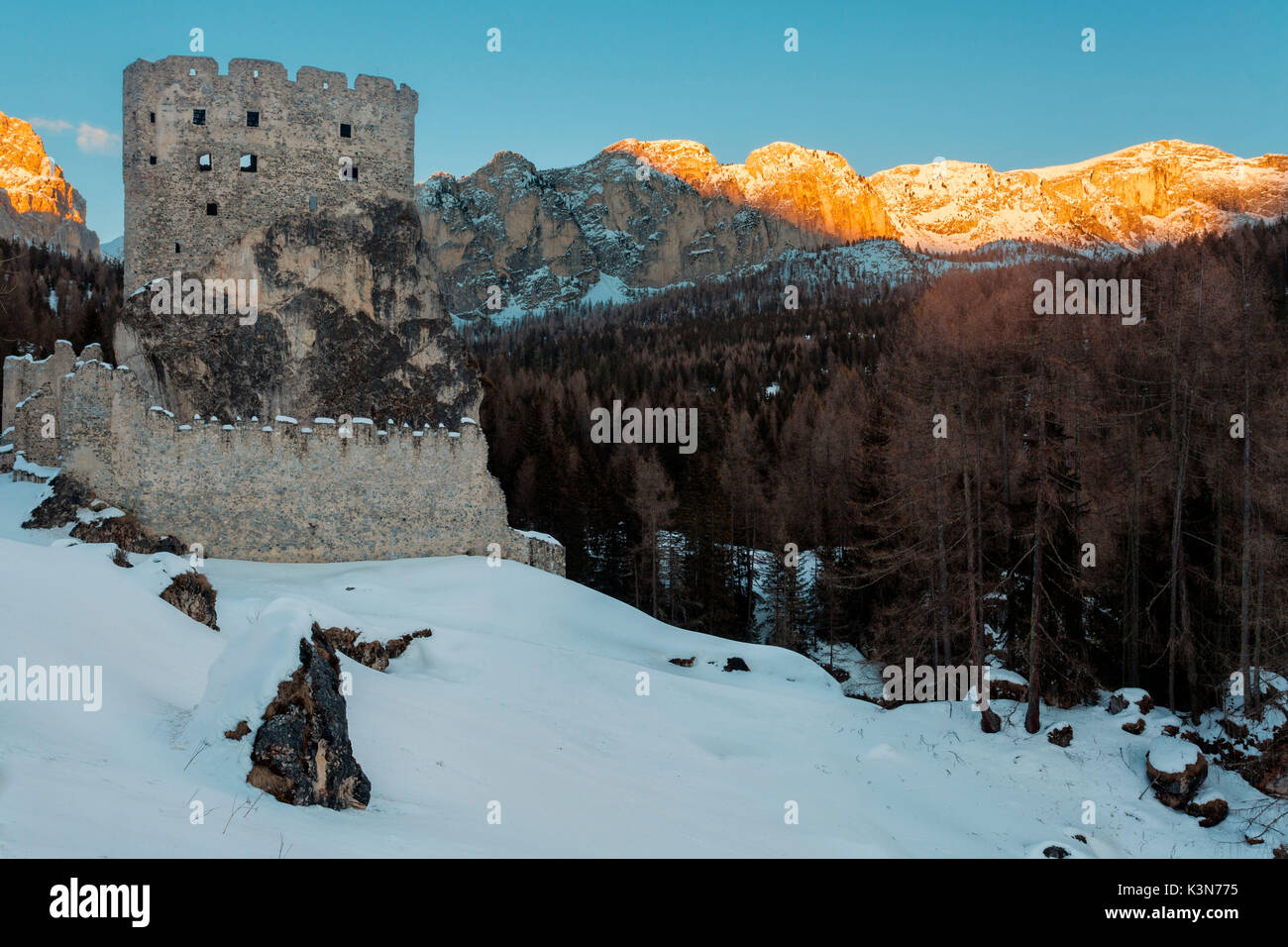 The ancient castle of Andraz, built on a spur of rock. Fraction of Castello, Livinallongo del Col di Lana, Dolomites Stock Photo