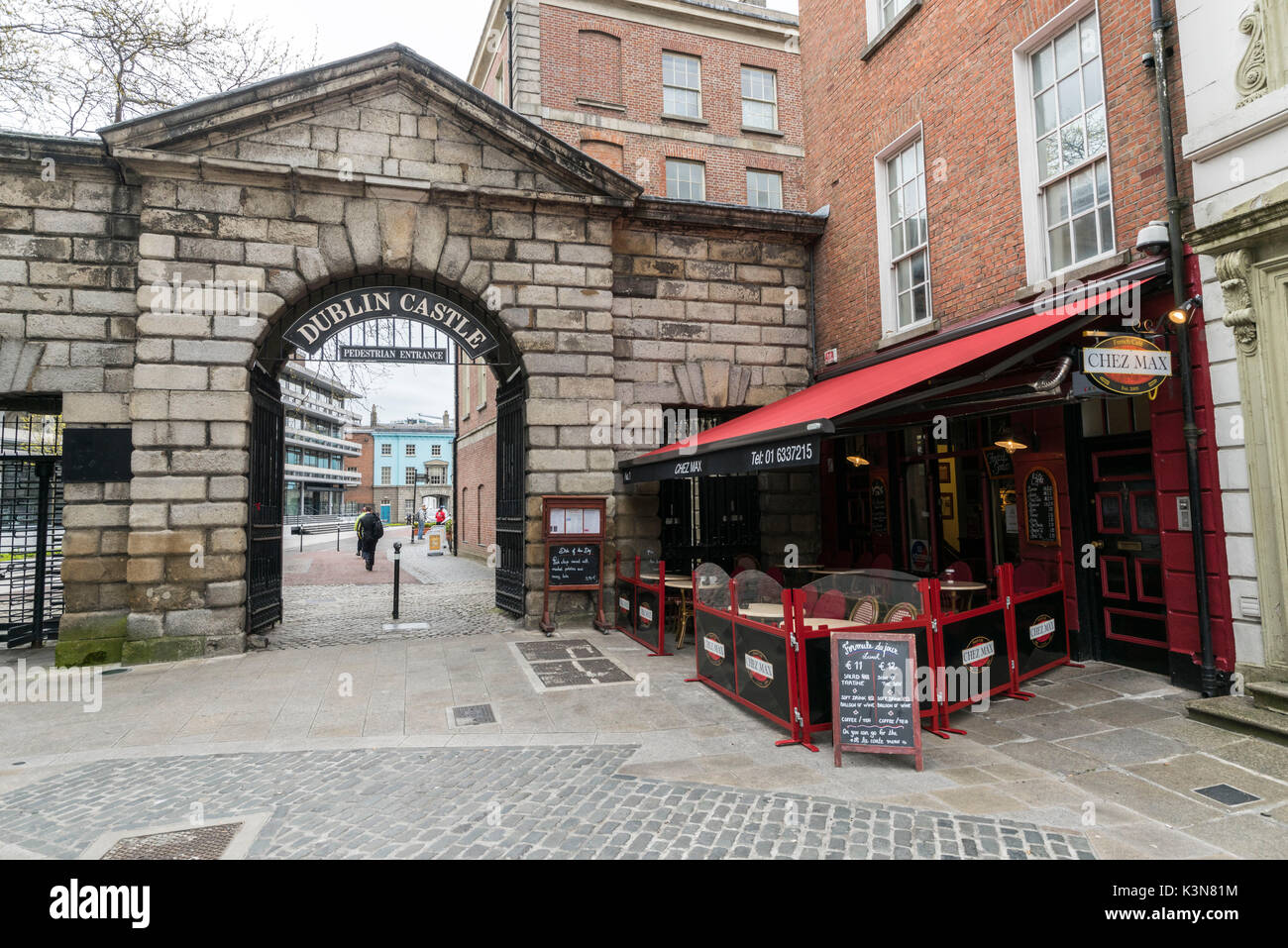 The pedestrian entrance to the Dublin Castle. Dublin, Leinster, Ireland, Europe. Stock Photo