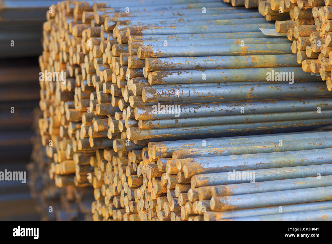 Metal profile of round section in packs at the warehouse of metal ...