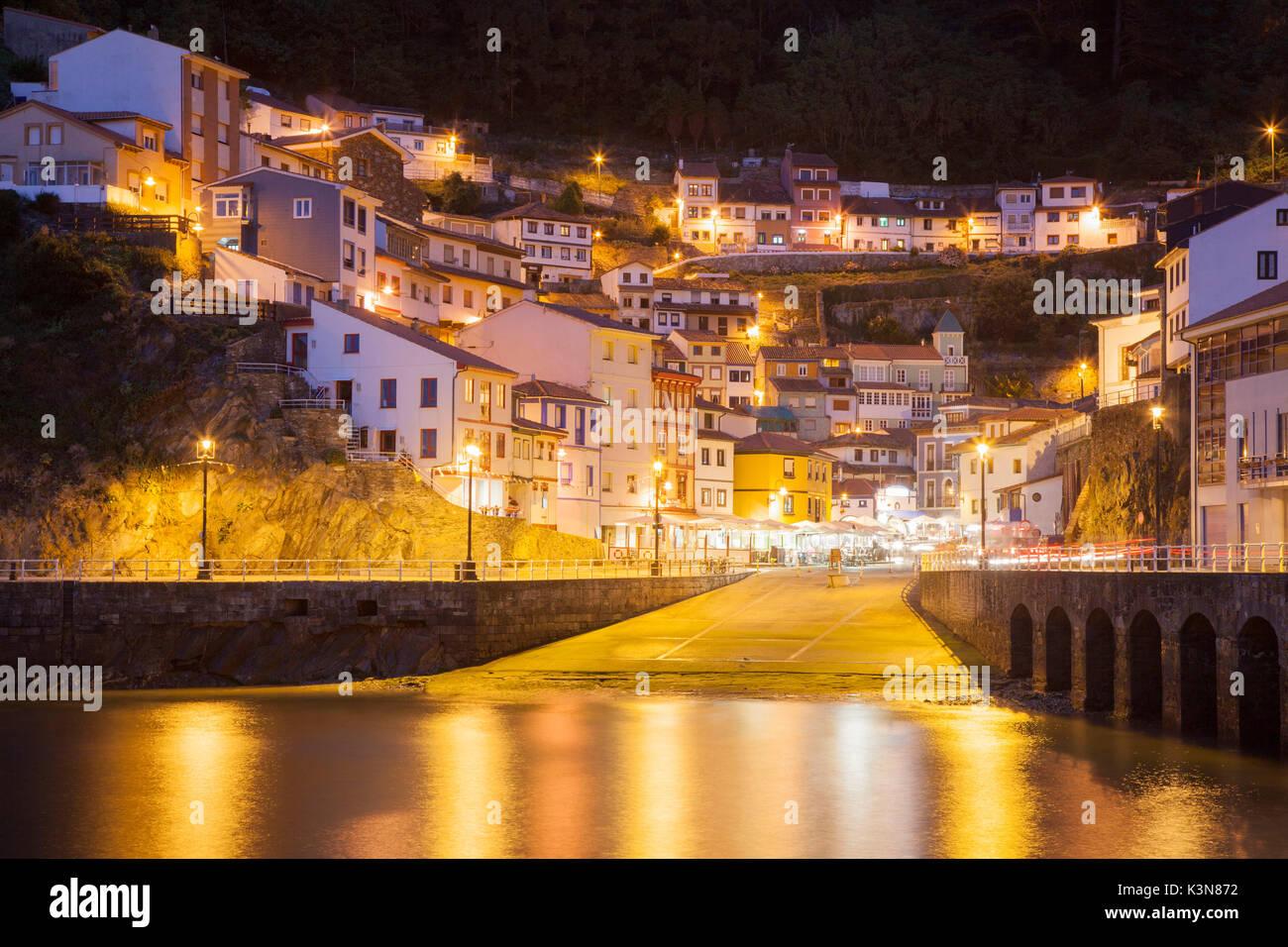 Cudillero, Asturias, Spain. View of the village at evening Stock Photo