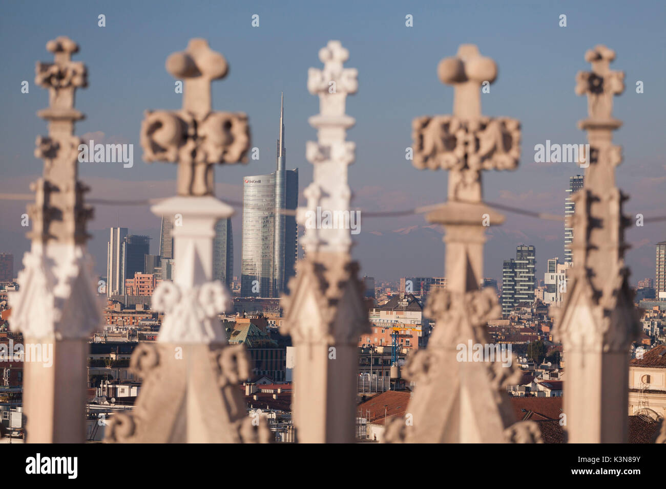 Milan, Lombardy, Italy. Unicredit tower views from the cathedral Stock Photo