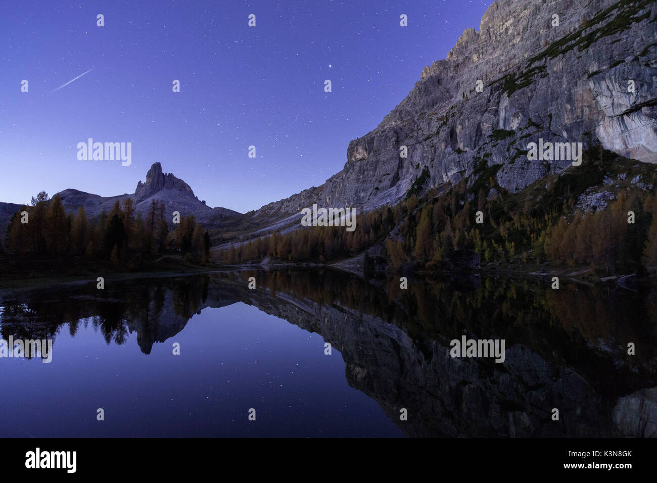 Becco di Mezzodi in the Federa lake, Dolomites, Trentino Alto Adige Italy Europe Stock Photo