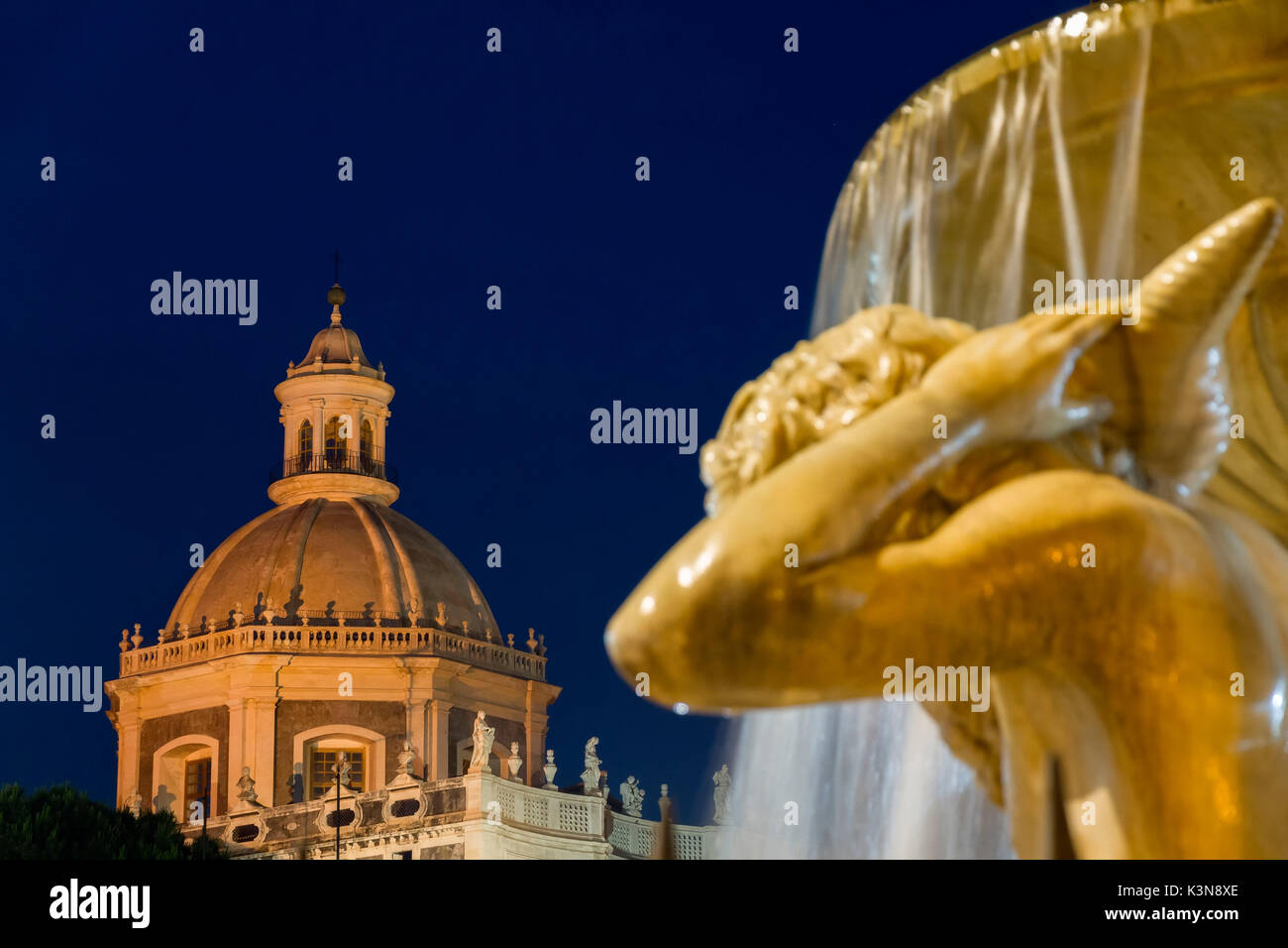 Piazza Duomo Catania, domed church of Badia s.Agata, sicily, Italy,europe Stock Photo
