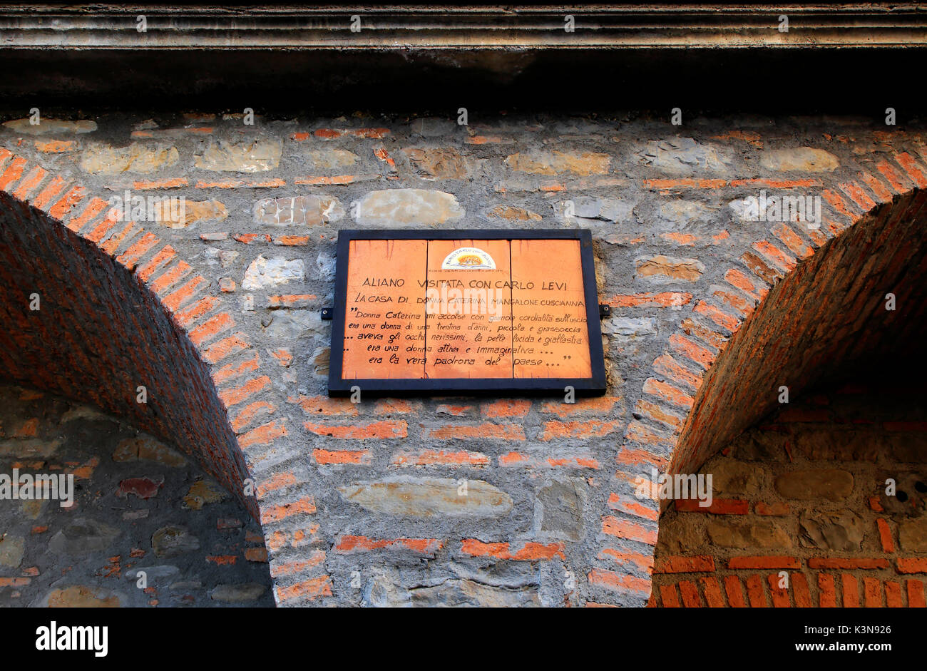 Plaque with a dedication by Carlo Levi, Aliano village, Matera district, Basilicata, Italy Stock Photo