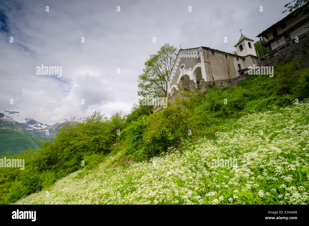 Sant'Anna sanctuary (Orco Valley, Gran Paradiso National Park, Piedmont, Italy, Italian alps) Stock Photo